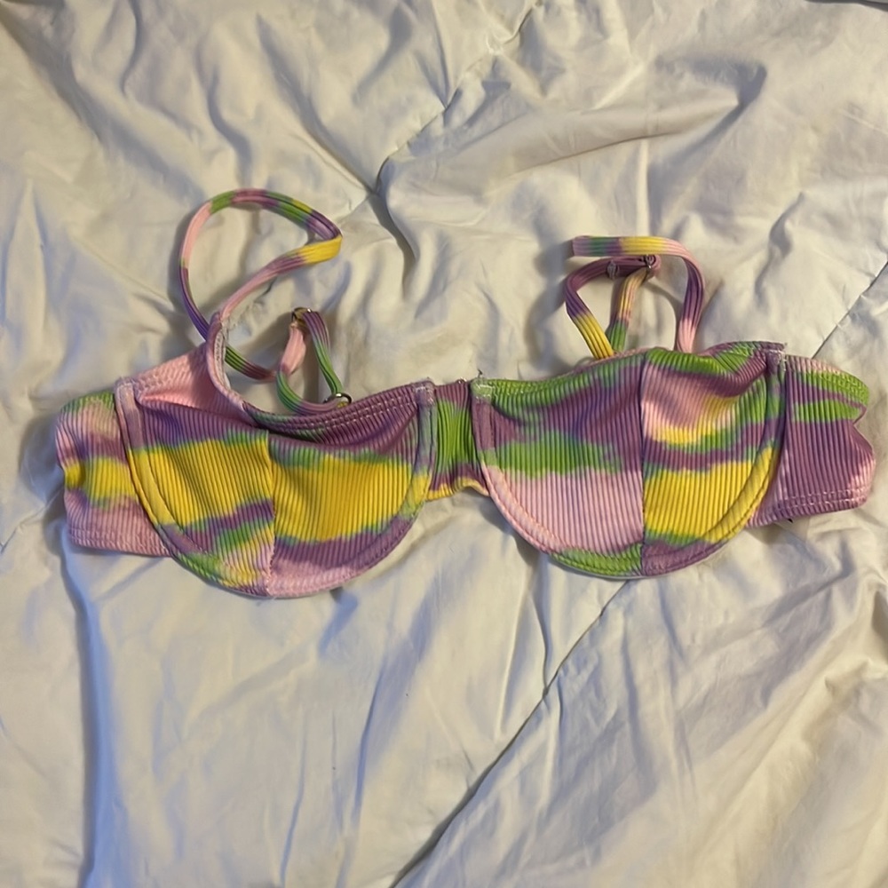 multicolored tie-dye bikini top
